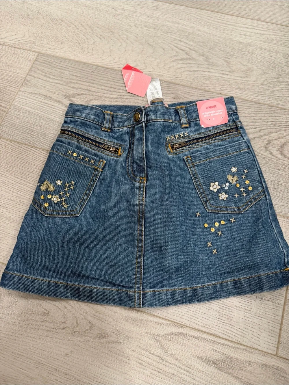 Gymboree Denim Skirt with Gold & White Embellishments - Blue
